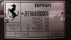 VIN plate in the engine room (Euro)