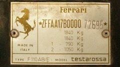 VIN plate in the engine room (Euro)